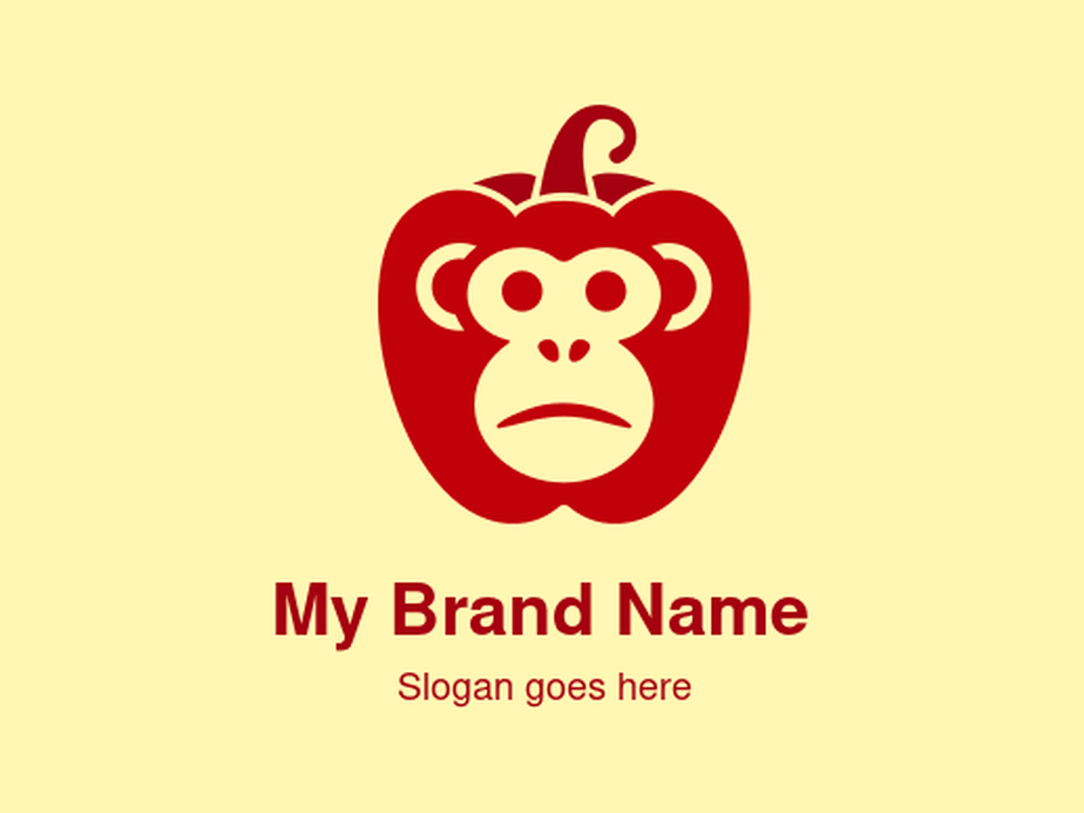 Red Bell Pepper and Monkey Face Logo for Food Brands, Vegan Products, or Organic Snack Businesses